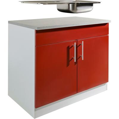 Spülenschrank WIHO KÜCHEN "Kiel", front und korpus: burgund, arbeitsplatte: canvas grau, B:100cm H:85cm T:60cm, Schränke, 100 cm breit, 60 cm tief Image