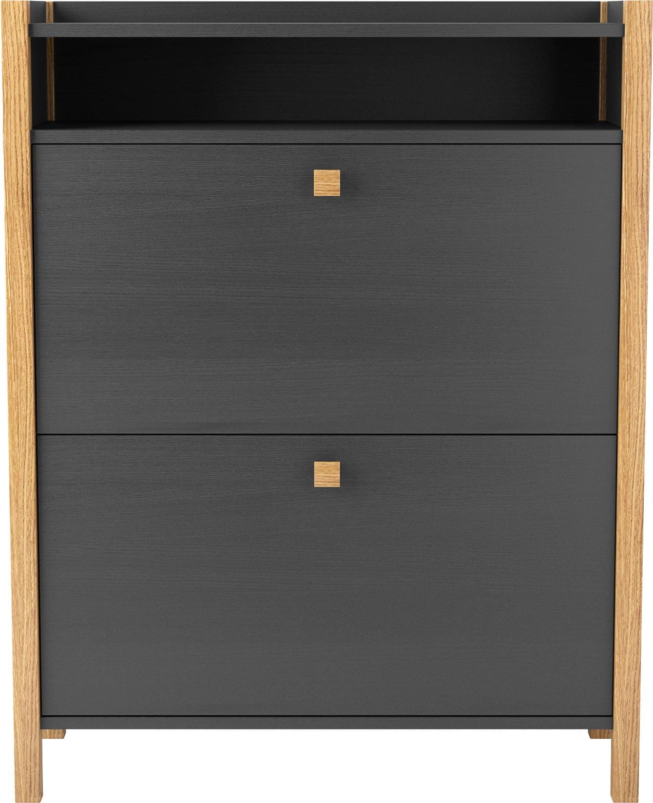 Schuhbank WOODMAN "Charis", grau (grauschwarz, eichefarben), B:84cm H:107cm T:26cm, Holzwerkstoff, Massivholz, Sitzbänke, Schuhbank, im skandinavian Design, Holzfurnier aus Eiche, FSC-zertifiziert