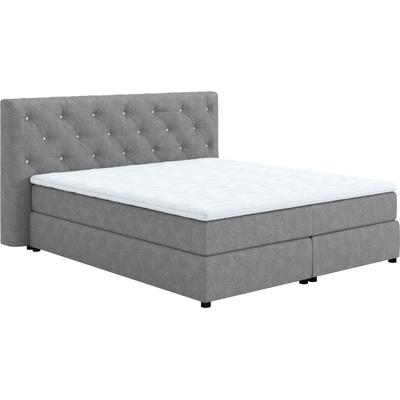 Boxspringbett COTTA "Castle", grau (light grau), B:184cm L:220cm, 100% Polyester (PES), Komplettbetten, mit Strasssteinen im Kopfteil, inkl. Topper Image
