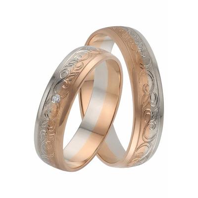 Trauring FIRETTI "Schmuck Geschenk Gold 375 Hochzeit Ehering "LIEBE" Ranke" Gr. 21, rosa (roségoldfarben, weißgoldfarben), Fingerringe, 21, ohne Brillant, Roségold 375-Weißgold 375, 5mm, Rosu00e9gold 375, Weißgold 375, Made in Germany, wahlweise mit... Image