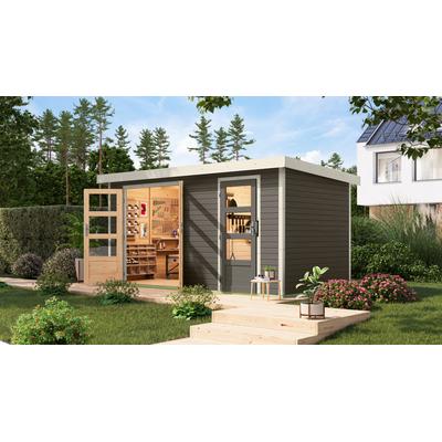 Gartenhaus KARIBU "Merkur B", grau (terragrau, weiß), ohne Fußboden, ohne Dacheindeckung, Holz, Stahl, Gartenhäuser, aus hochwertigen Materialien Image