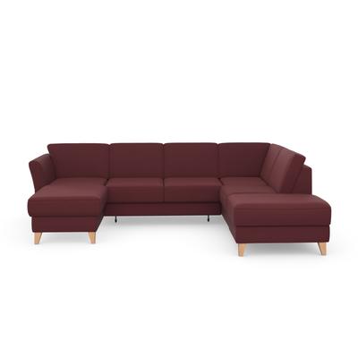 Wohnlandschaft SIT & MORE "Visby U-Form", rot (bordeaux), B:303cm H:87cm T:213cm, Sofas, wahlweise mit Bettfunktion und Stauraum, frei im Raum stellbar Image