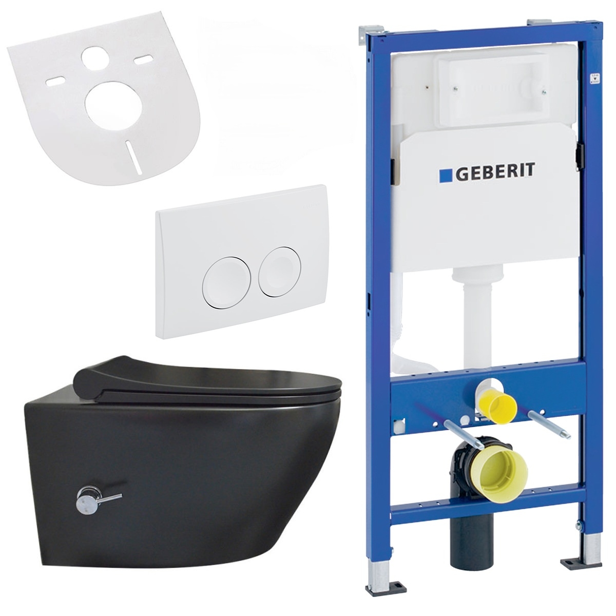 Belvit Wand WC Set spülrandlos Schwarz matt mit Taharet Bidet Warm-Kaltwasser Softclose passend für Geberit UP100 Image