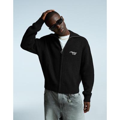 Bershka Embroidered Zip-Up Jacket Men S Black