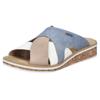 Pantolette RIEKER, Damen, Gr. 40, blau, sanftes weiß, beige, Lederimitat, mehrfarbig, klassisch, Schuhe, Sommerschuh, Hausschuh, Strandschuh, Urlaubschuh mit Stretcheinsatz