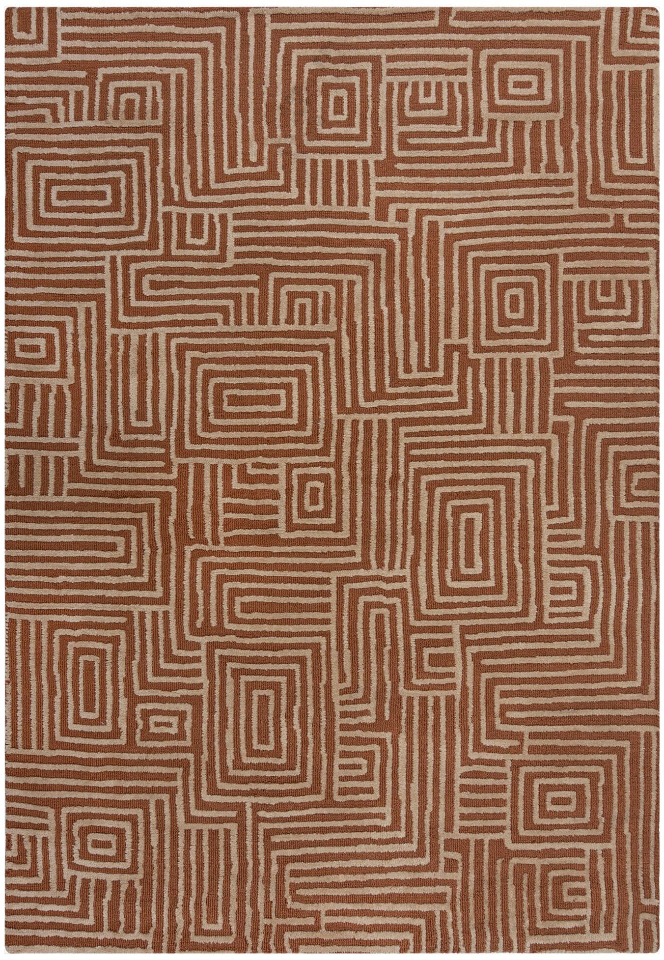 Teppich FLAIR RUGS "Kylo", terrakotta, B:120cm H:12mm L:170cm, Kunstfaser, Teppiche, Hoch-niedriger Flor in Wolle-Optik Image