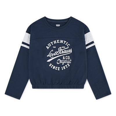 Longsleeve LEVI'S KIDS "LVG VARSITY LS TEE", Mädchen, Gr. 12 (152), big dipper, Jersey, Obermaterial: 62% Polyester, 34% Viskose, 4% Elasthan, bedruckt, casual, regular fit taillenlang, Rundhals, Langarm angesetztes Bündchen, Shirts, Cropped - for...