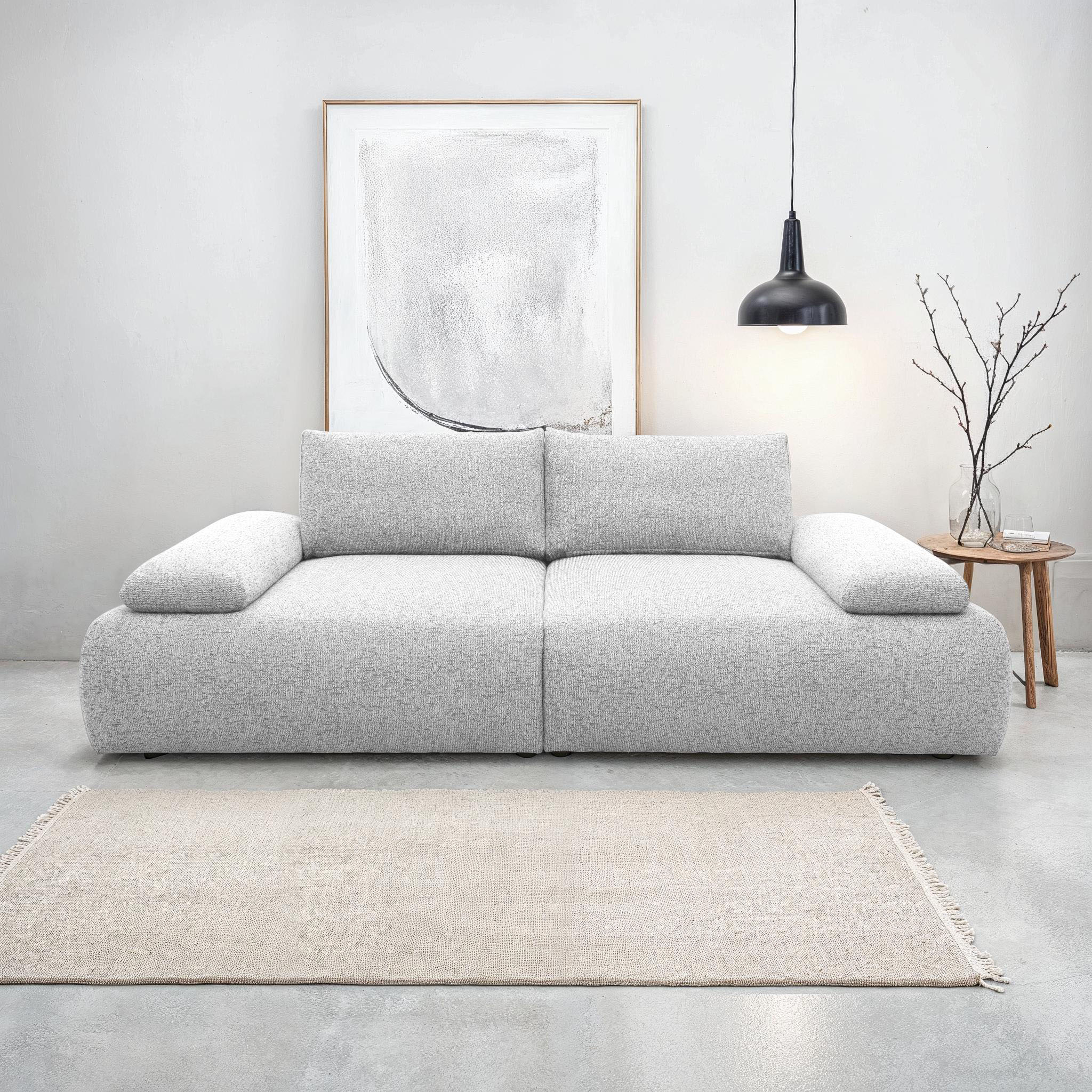 Big-Sofa DOMO COLLECTION "Évora Megasofa Breite 244 cm", silber, B:244cm H:80cm T:113cm, 95% Polyester, 5% Baumwolle, Sofas, Federkern, inkl. Armlehnenverstellung, Struktur grob, silber