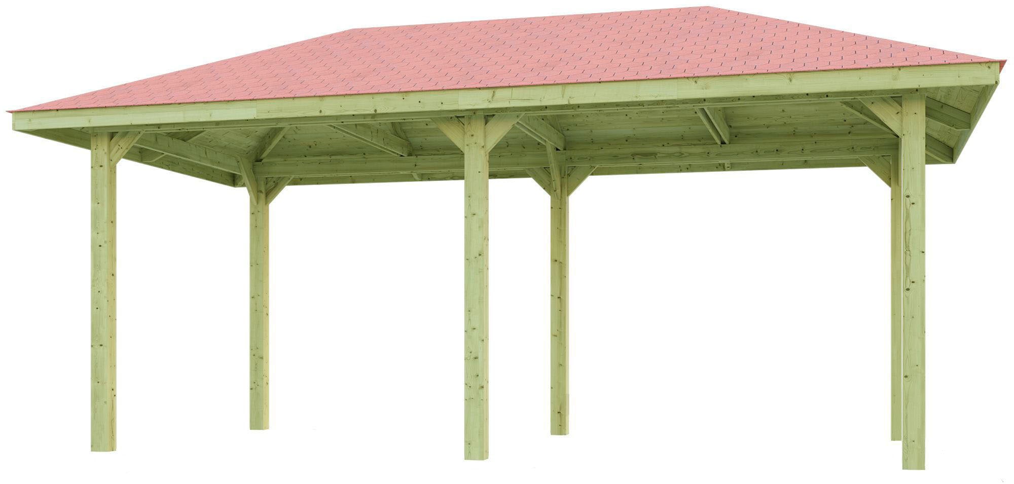 Pavillon WEKA "Gartenoase 651 B Gr.1, inkl. roten Dachschindeln", braun, B/H/T: 584cm x 333cm, Pavillons, 18 mm Massivholzdach Image