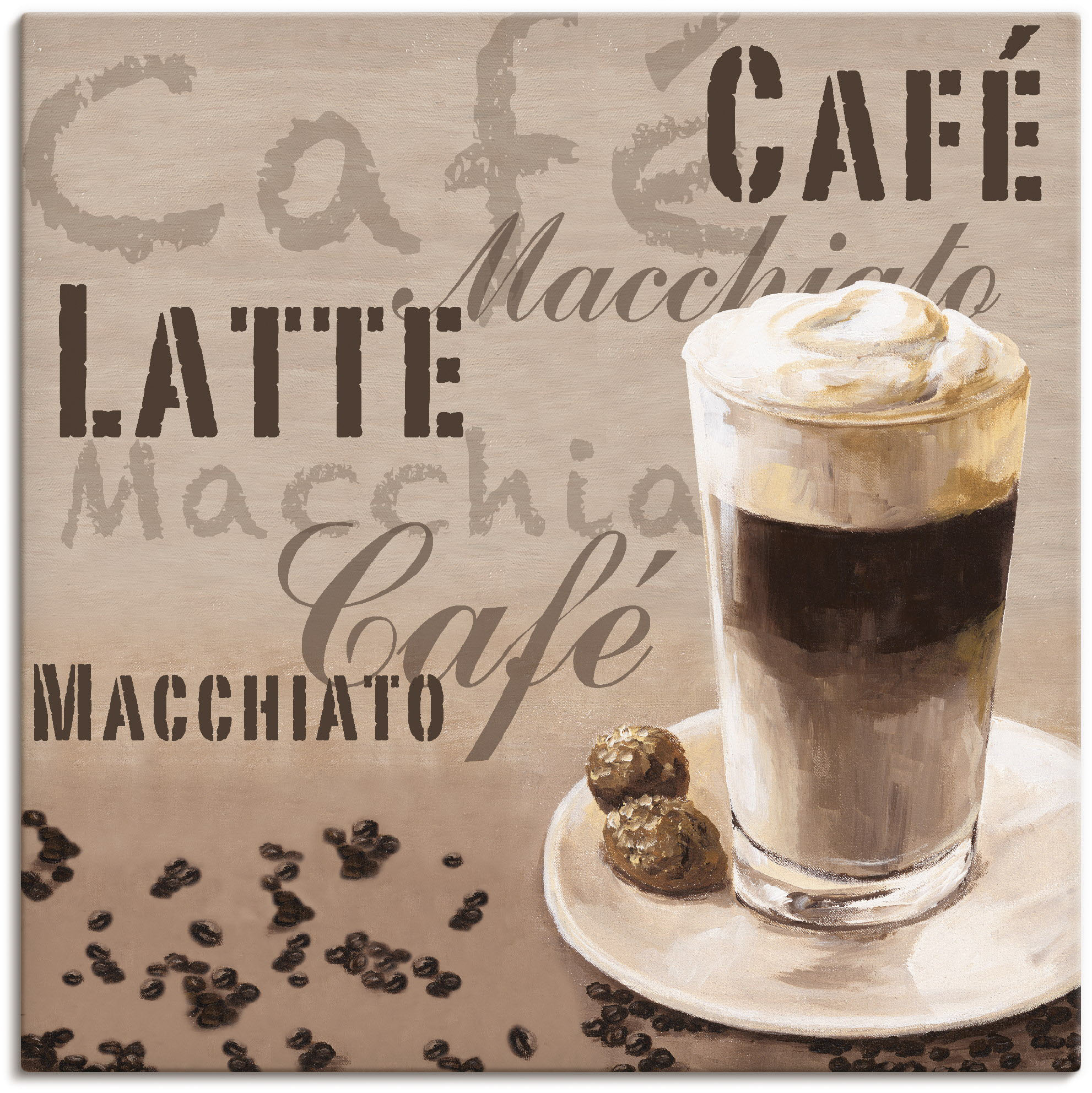 Wandbild ARTLAND "Kaffee - Latte Macchiato", beige (farbe bild(er): naturfarben), B:70cm H:70cm T:1,8cm, Canvas, Leinwand, Bilder, als Leinwandbild, Wandaufkleber in verschied. Größen Image
