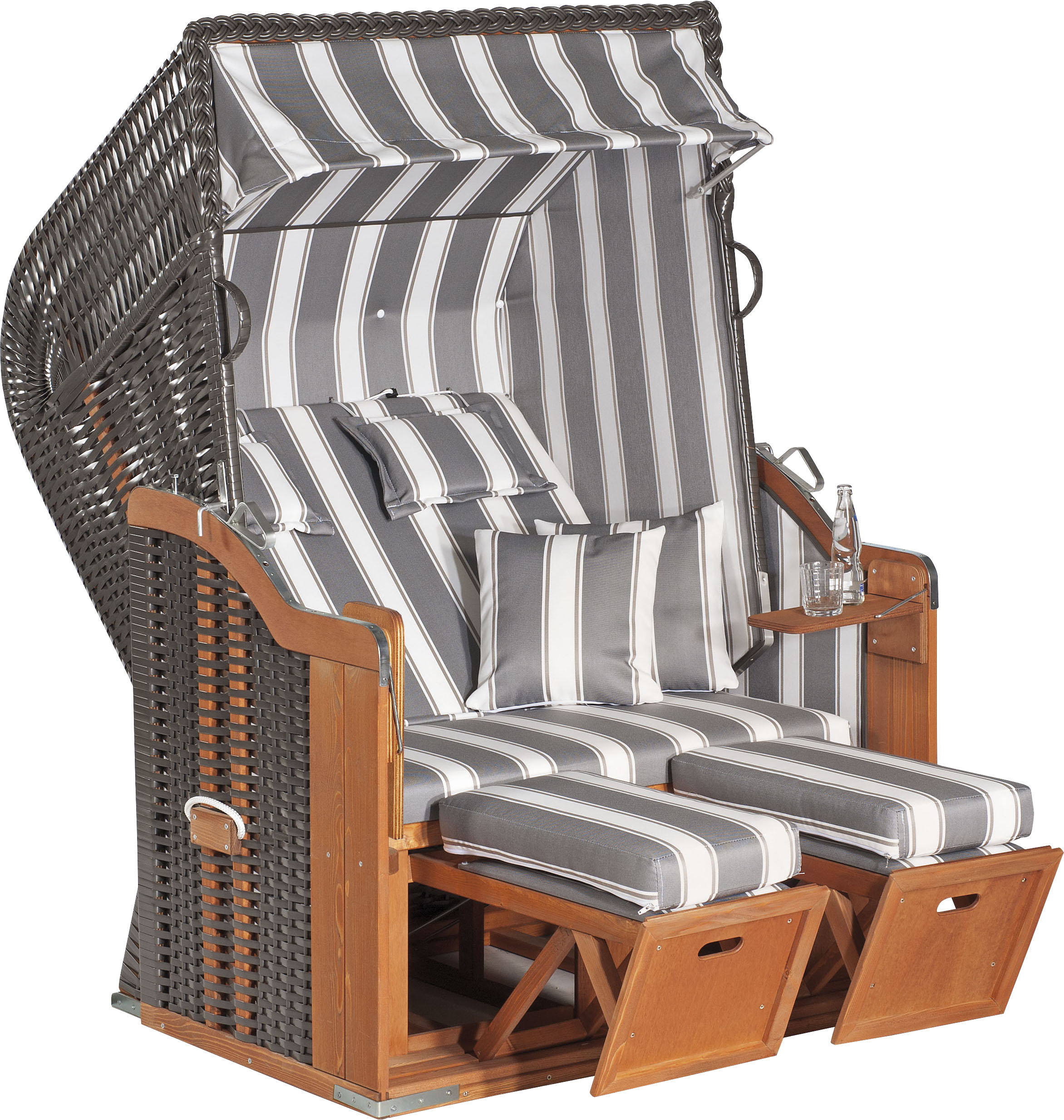 Strandkorb SUNNYSMART "Rustikal 250 Plus", grau (korpus: natur, anthrazit bezug: grau, weiß, taupe), StrandkörbeB:125cm H:160cm T:90cm, 2-Sitzer, komplett montiert, Oberkorb in einem Stück geflochten, B:125cm H:160cm T:90cm