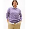 Strickpullover TOMMY HILFIGER CURVE "CRV SOFT WOOL CABLE C-NK LS SWT", Damen, Gr. 52, lila heather, Strick, Obermaterial: 100% Wolle, unifarben, casual, Rundhals, Langarm Bündchen, Pullover, in großen Größen, mit Zopfmuster, aus reiner Wolle