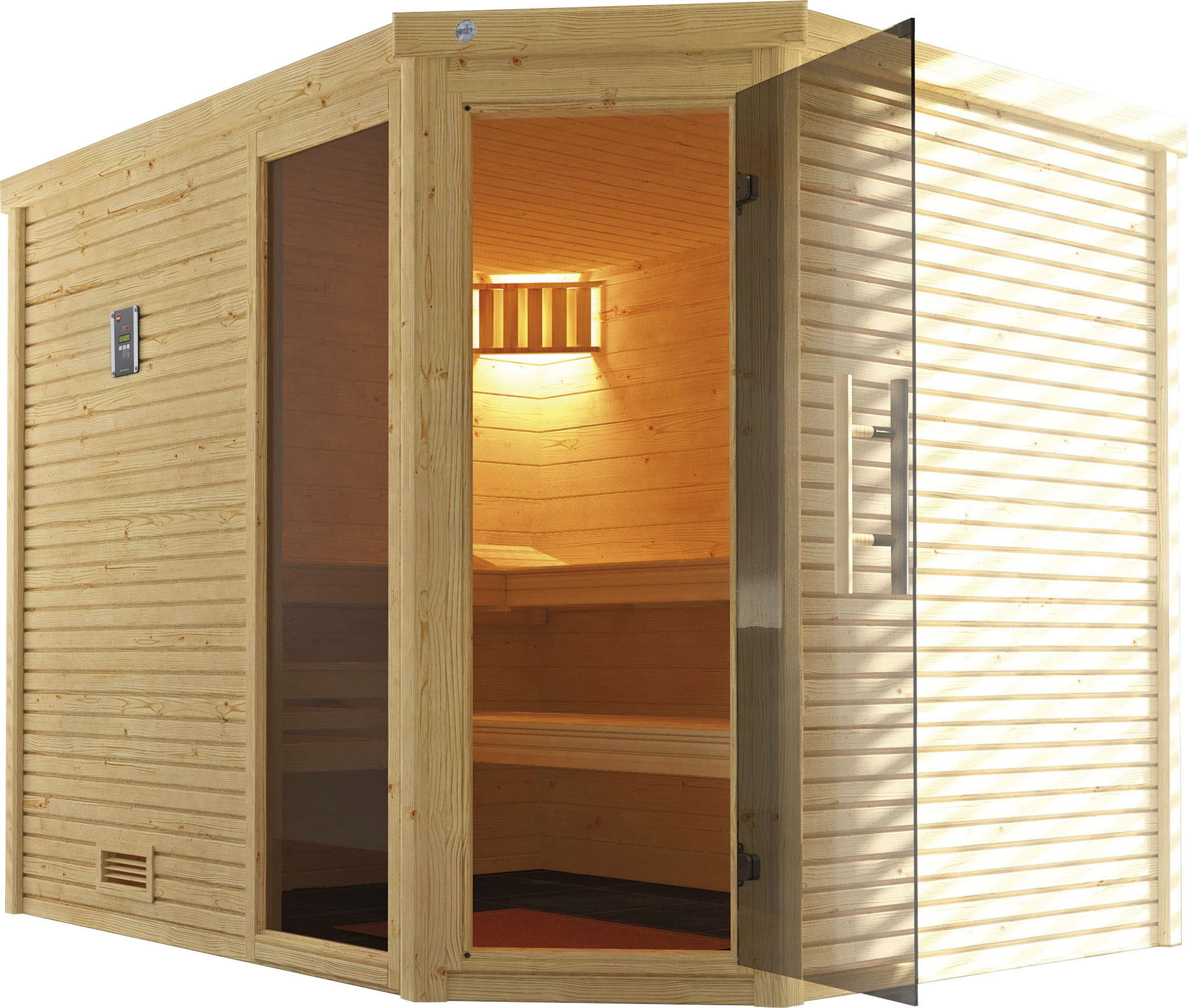Sauna WEKA "Cubilis", beige (natur), Saunaofen, externe Steuerung, 7,5 kW, Saunen, 7,5 kW-Ofen mit digitaler Steuerung
