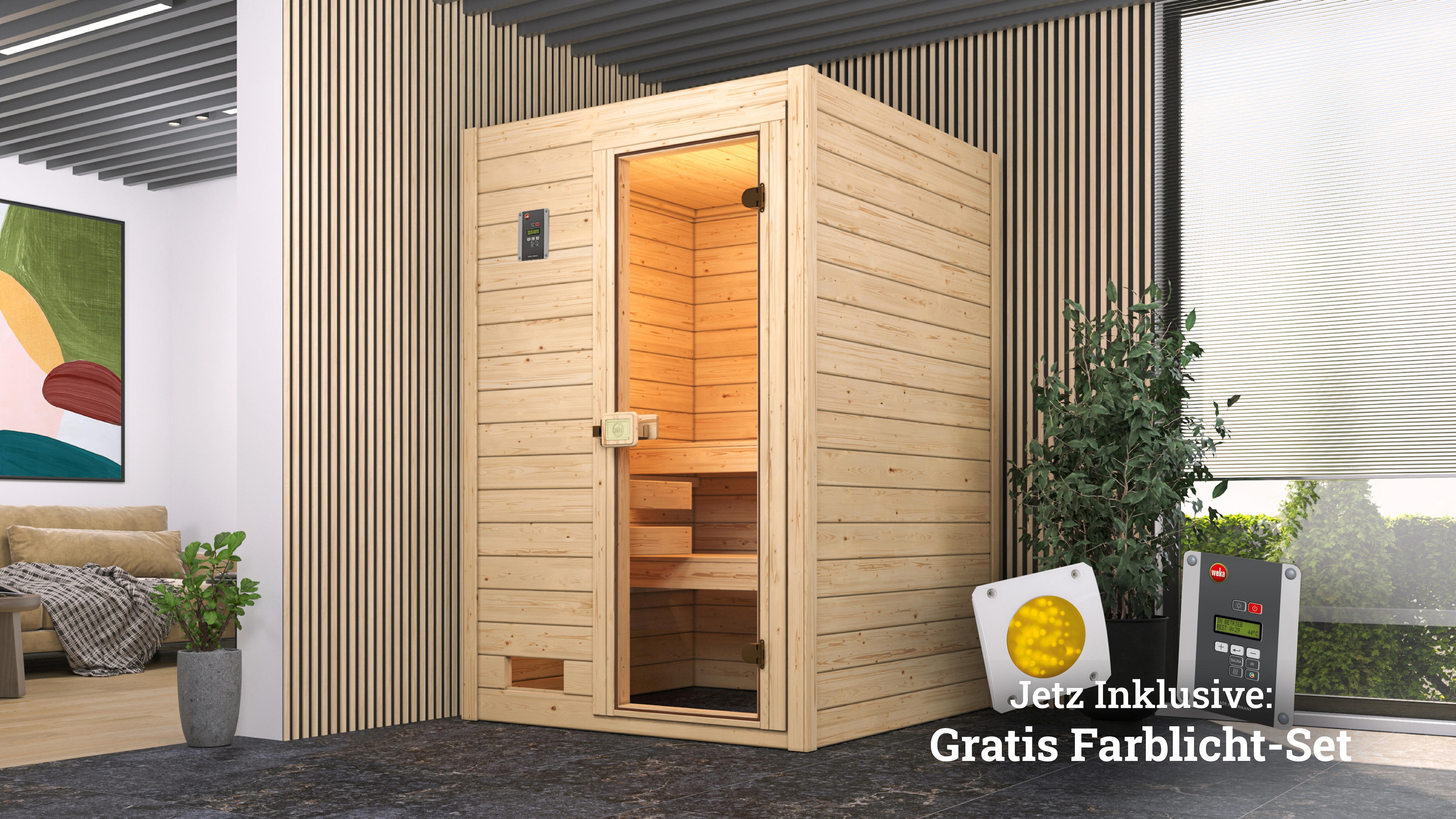 Sauna WEKA "Valida", beige (natur), Saunaofen, externe Steuerung, 4,5 kW, Saunen, 4,5 kW-Ofen mit digitaler Steuerung
