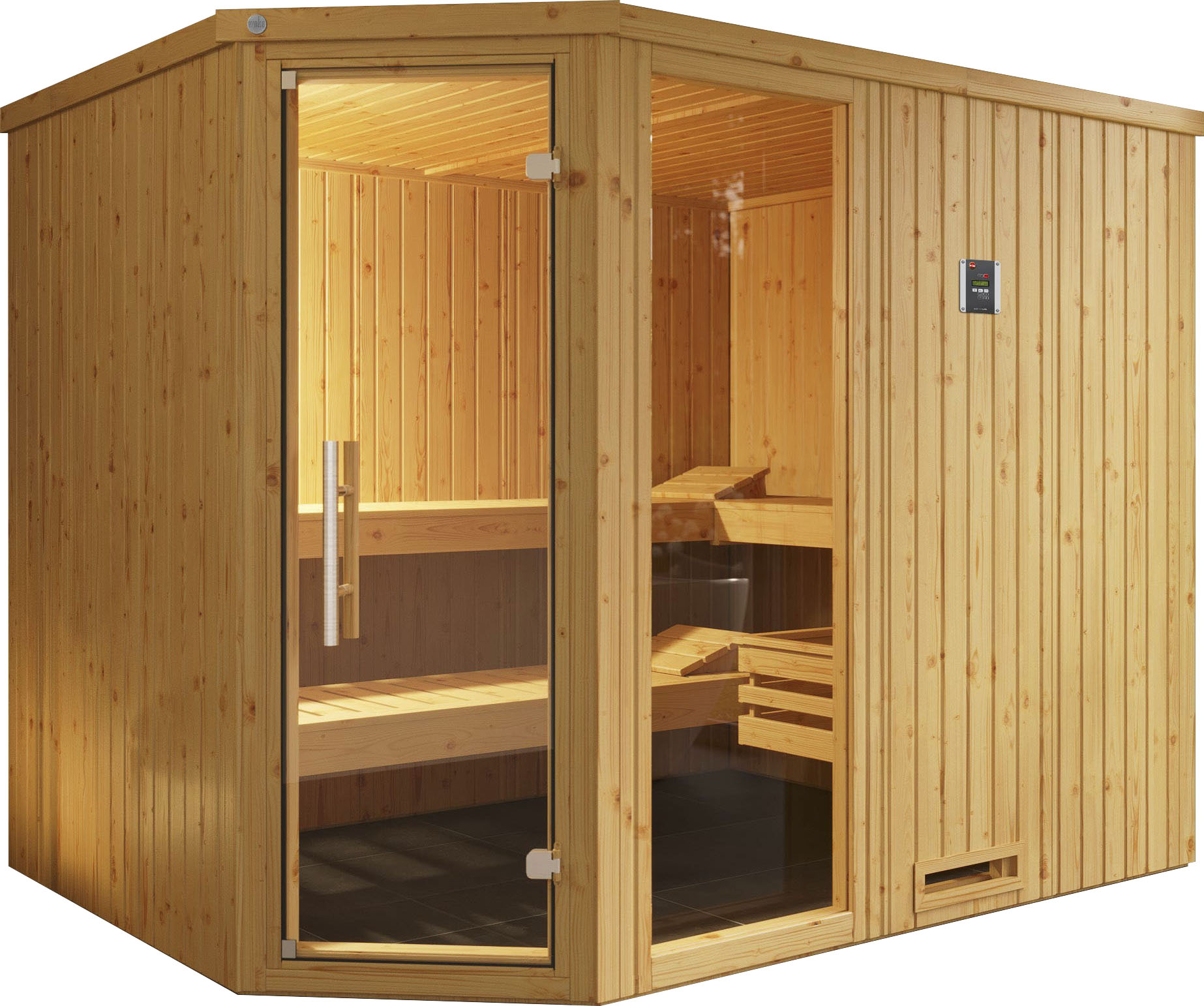 Sauna WEKA "Varberg", beige (natur), Bio-Ofen, externe Steuerung, 7,5 kW, Saunen, 7,5 kW Bio-Ofen mit digitaler Steuerung