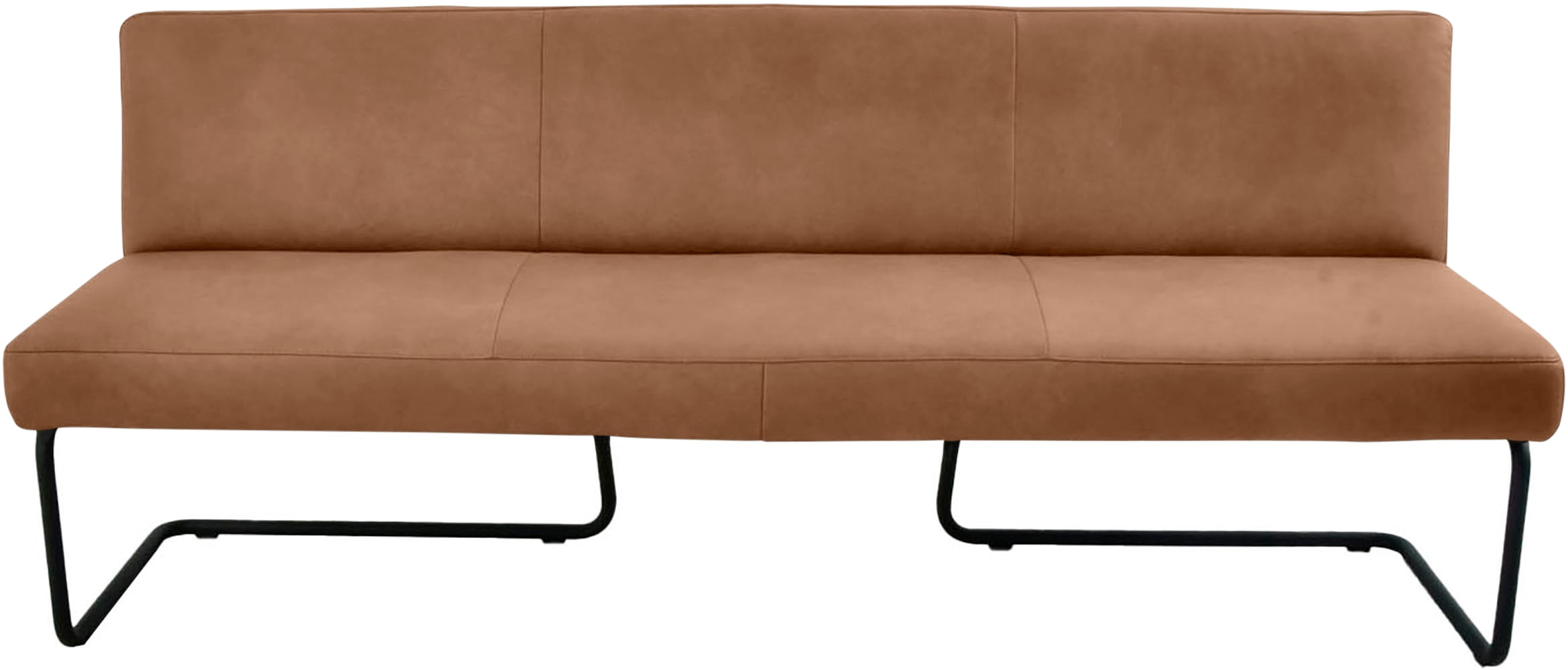 Polsterbank K+W KOMFORT & WOHNEN, braun (brandy 72), B:202cm H:82cm T:67cm, Sitzbänke, Polsterbank, in abgerundeter Form, Rundrohrkufe lang gebogen, in Leder oder Stoff Image