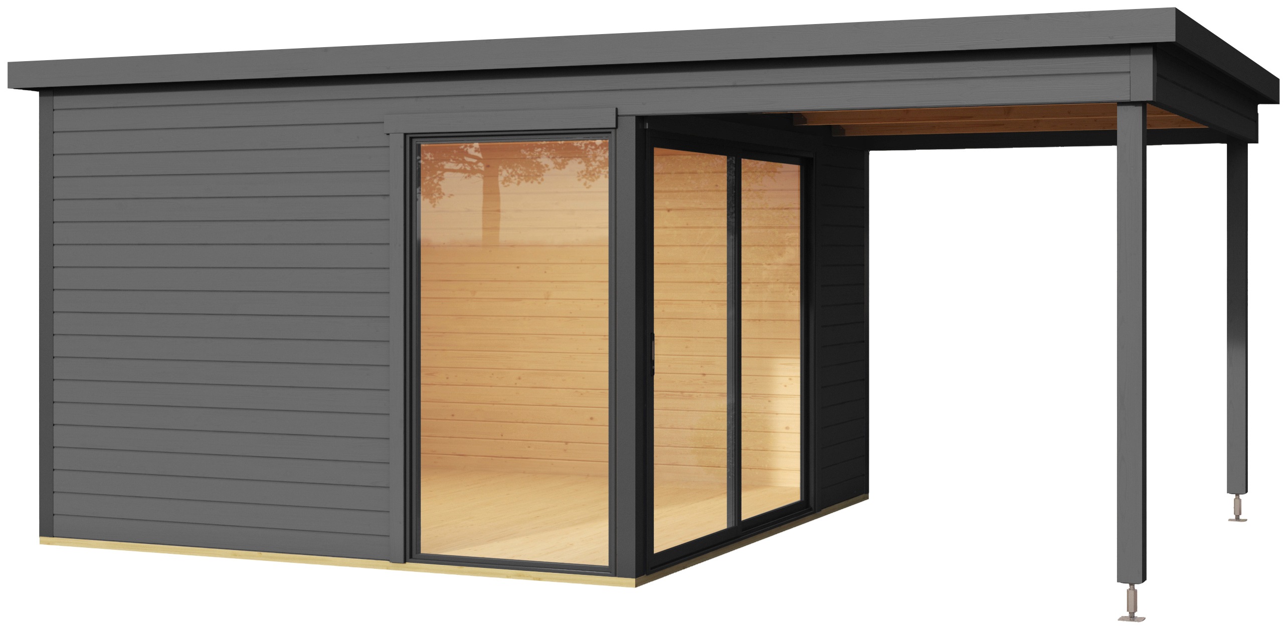 Gartenhaus LASITA MAJA "Domeo 2, Carbongrau", grau (carbongrau), Fußboden im Gartenhaus, ohne Rück- und Seitenwand, Massivholzdach, Holzwerkstoff, Gartenhäuser, mit Dachverlängerung Image