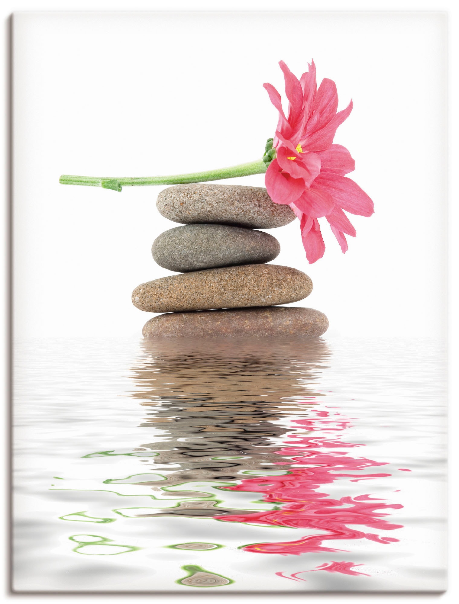 Wandbild ARTLAND "Zen Spa Steine mit Blumen I", pink (farbe bild(er): pink), B:60cm H:80cm T:1,8cm, Bilder, als Leinwandbild, Poster in verschied. Größen
