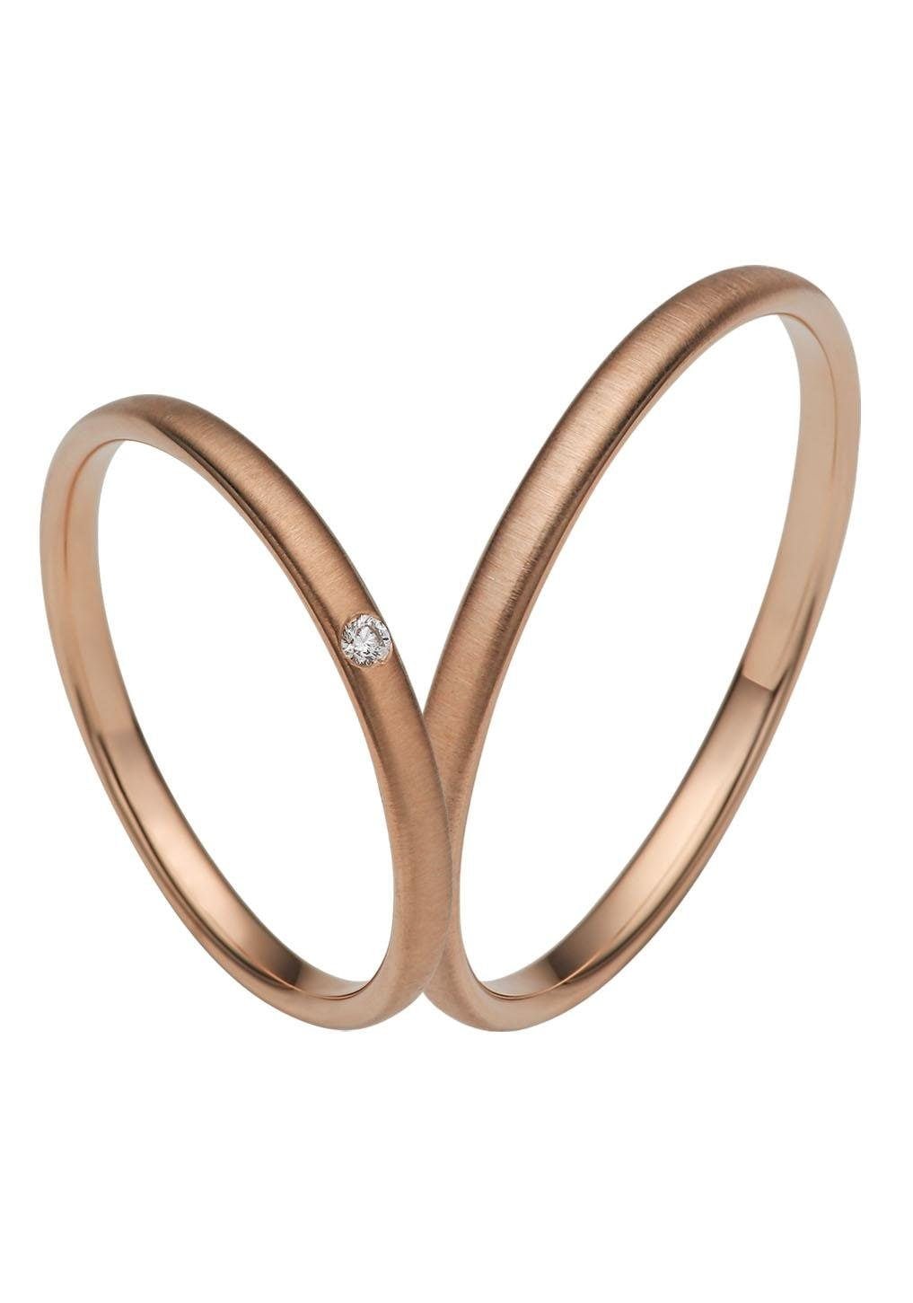 Trauring FIRETTI "Schmuck Geschenk Gold 375 Hochzeit Ehering "LIEBE" Gr. 60, rosa (roségoldfarben), Fingerringe, 60, 0,02 SI = kleine Einschlüsse mit Brillant, Roségold 585, 2mm, Made in Germany, wahlweise mit oder ohne Brillant Image