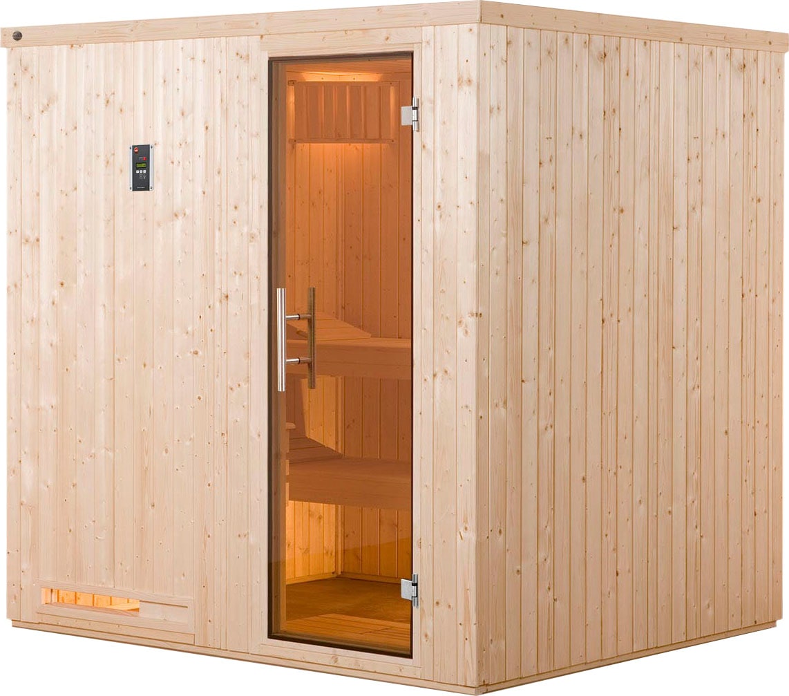 Sauna WEKA "Halmstad", beige (natur), Saunaofen, externe Steuerung, 7,5 kW, Saunen, 7,5 kW-Ofen mit digitaler Steuerung