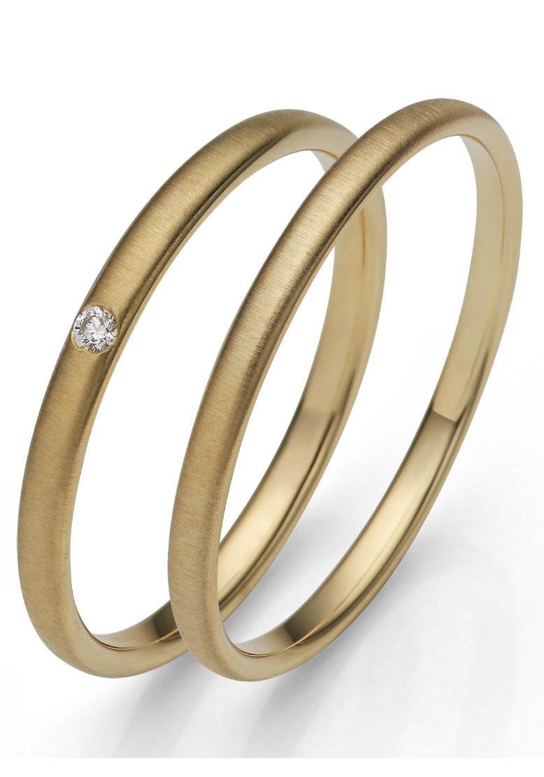 Trauring FIRETTI "Schmuck Geschenk Gold 375 Hochzeit Ehering "LIEBE" Gr. 58, gold (gelbgoldfarben), Fingerringe, 58, 0,02 SI = kleine Einschlüsse mit Brillant, Gelbgold 375, 2mm, Made in Germany, wahlweise mit oder ohne Brillant Image