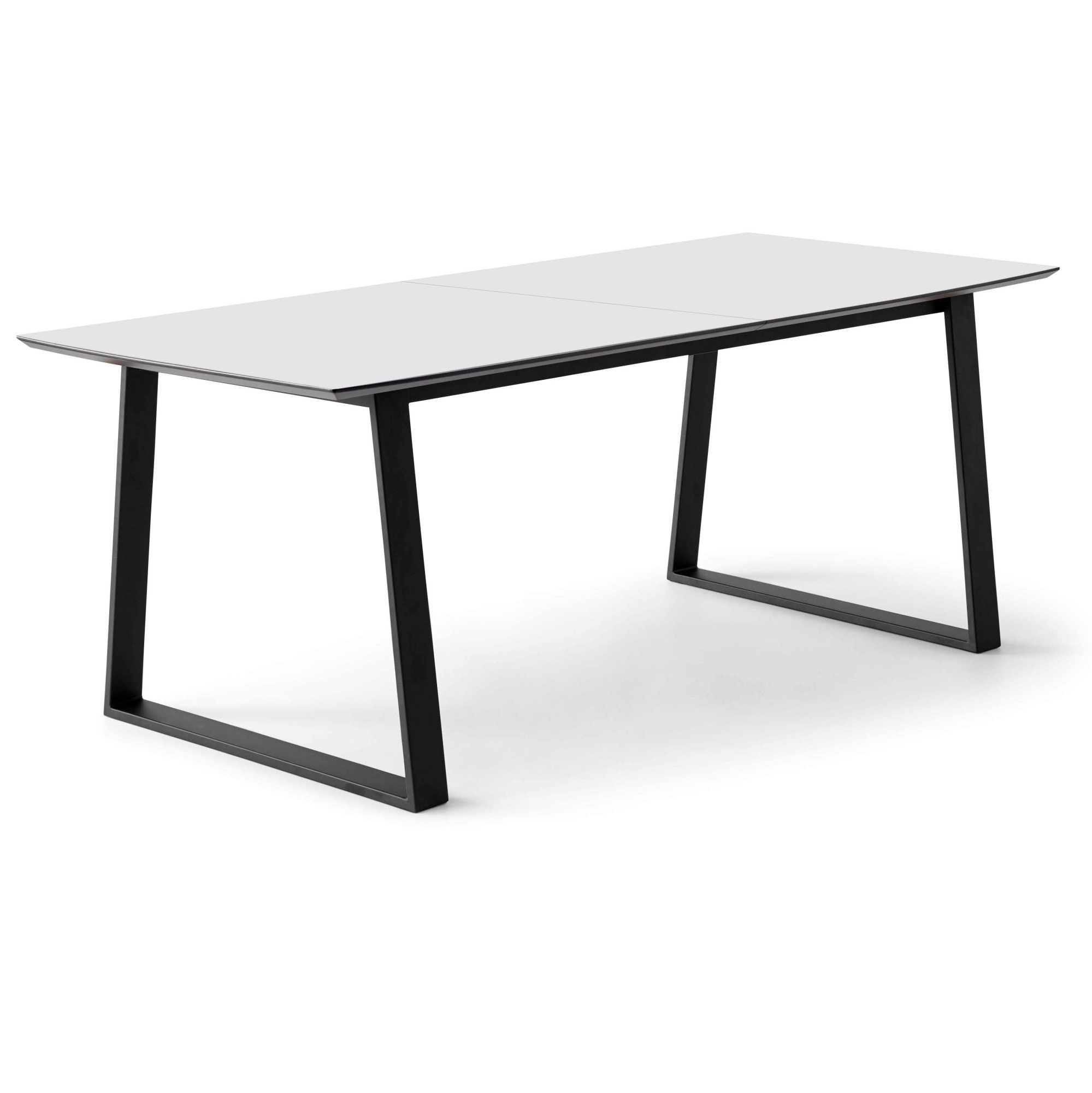 Esstisch HAMMEL FURNITURE "Meza Designtisch mit Auszugsfunktion und 2 Einlegeplatten", weiß (weiß, schwarz, weiß), B:210cm H:74cm T:100cm, Tischplatte: Weiss Laminat (schwarzer Rand), Gestell: Pulverbeschichtetes schwarzes Metall, RAL9005 matt.,...