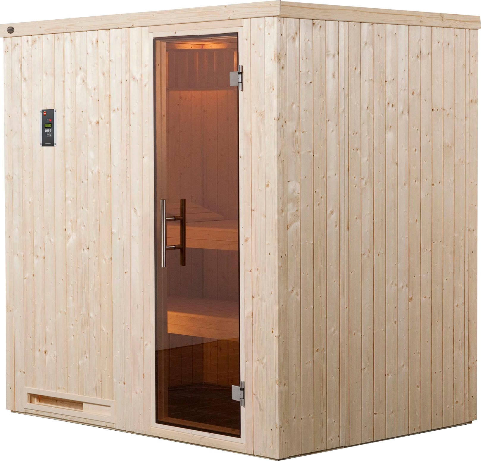 Sauna WEKA "Halmstad", beige (natur), Bio-Ofen, externe Steuerung, 7,5 kW, Saunen, 7,5 kW Bio-Ofen mit digitaler Steuerung