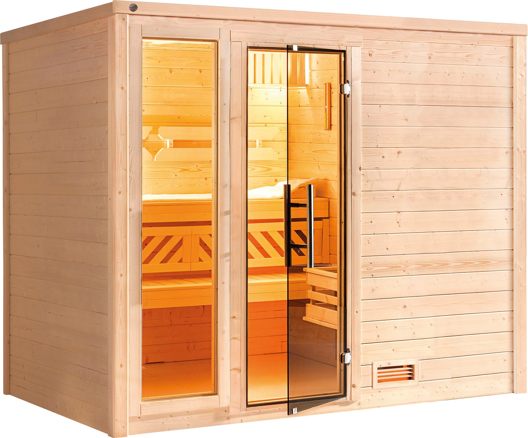 Sauna WEKA "Bergen", beige (natur), Bio-Ofen, externe Steuerung, 7,5 kW, Saunen, 7,5 kW Bio-Ofen mit digitaler Steuerung