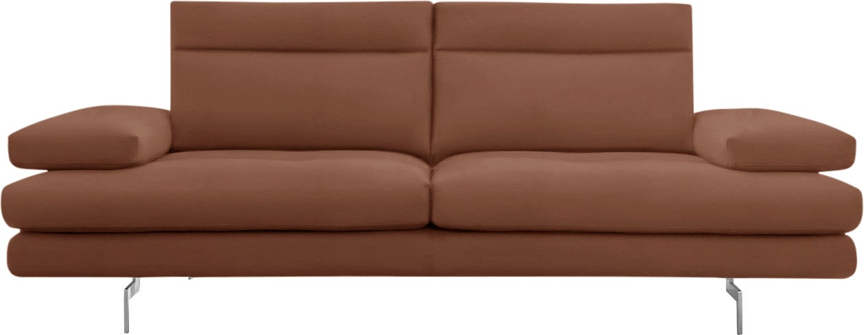 3-Sitzer CALIA ITALIA "Toby Wing, Designsofa mit hohem Sitzkomfort, bequem und elegant", braun (cognac bull), B:208cm H:90cm T:113cm, Leder BULL (100% Leder), Sofas, inklusive Sitztiefenverstellung, Füße in Chrom glänzend