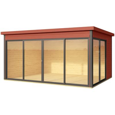 Gartenhaus LASITA MAJA "DOMEO 4 SCHWEDENROT/ANTHRAZIT", rot (schwedenrot), Fußboden im Gartenhaus, Massivholzdach, Holzwerkstoff, Gartenhäuser, Fundamentmass 4180 x 3219, Schwedenrot Image