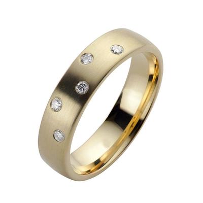 Trauring FIRETTI "Schmuck Geschenk Gold 585 Hochzeit Ehering Trauring "LIEBE" Sterne" Gr. 21, gold (gelbgoldfarben), Fingerringe, 21, 0,1 ct SI = kleine Einschlüsse mit Brillanten, Gelbgold 585, 5mm, Made in Germany, wahlweise mit oder ohne Brillanten Image