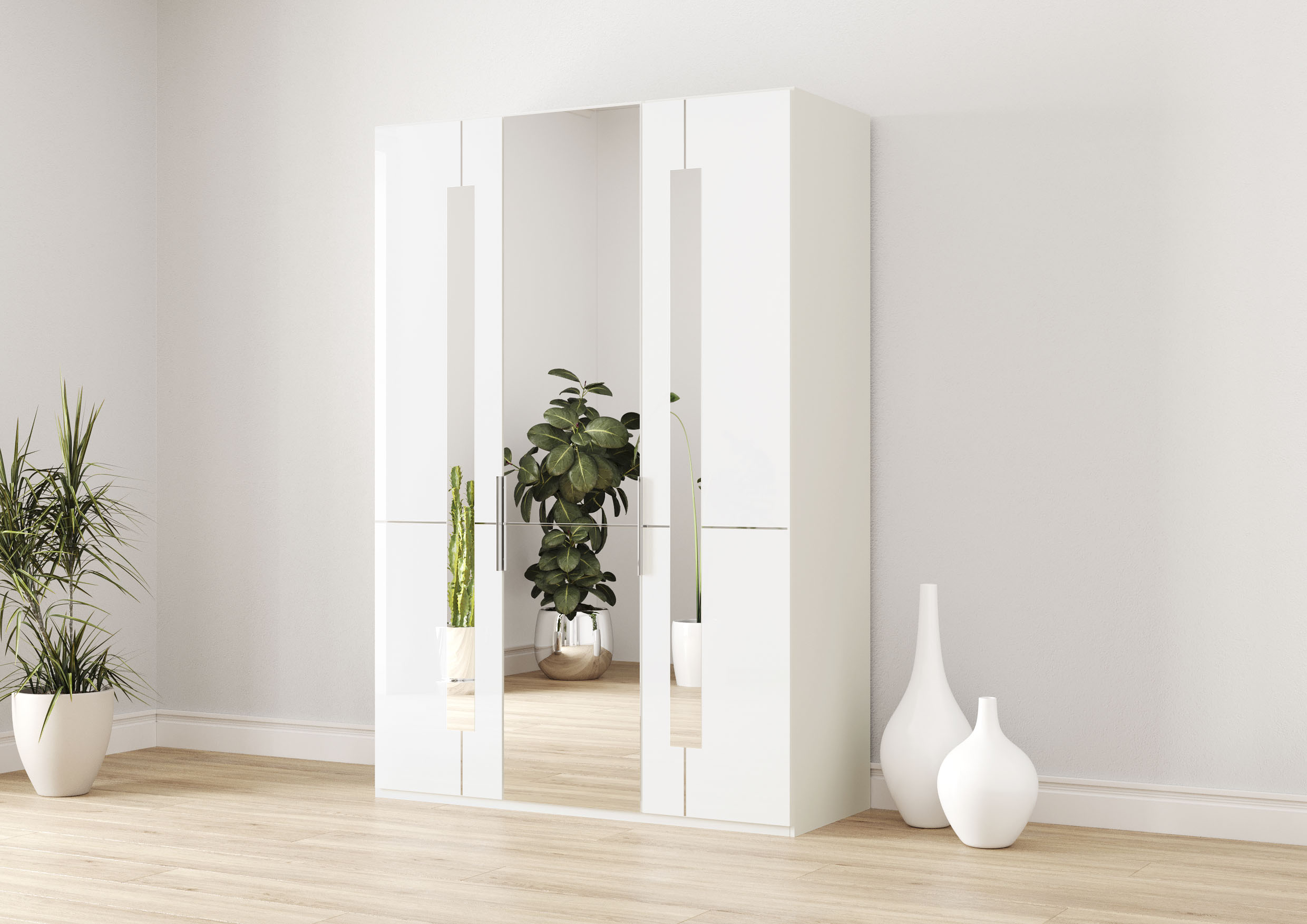 Drehtürenschrank MUSTERRING "Imola W", weiß, B:148,4cm H:236cm T:58cm, Floatglas, Holzwerkstoff, Schränke, inkl. Einlegeböden und Kleiderstangen, mit Glas- und Spiegeltüren Image