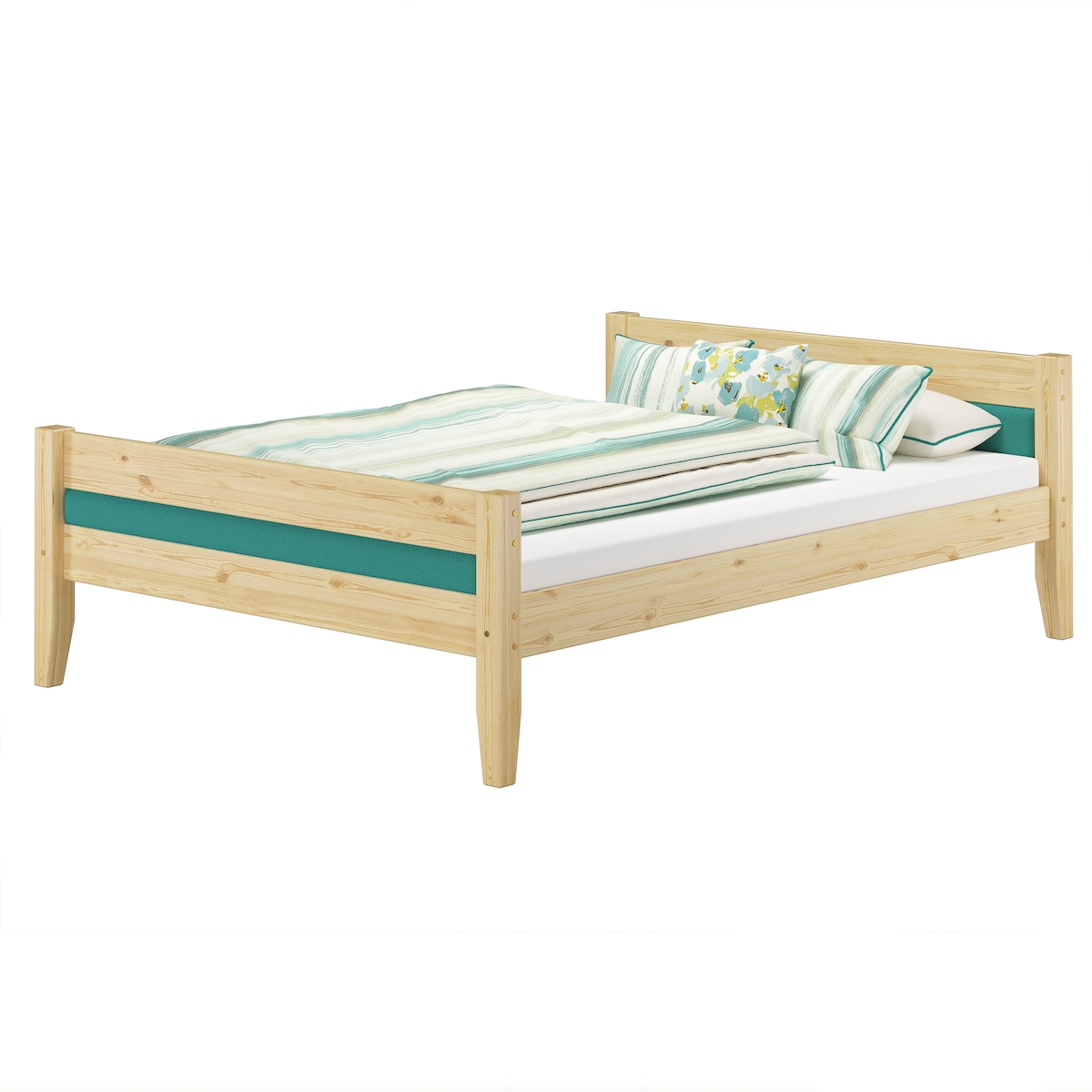 Erst-Holz Breites Bett Massivholz Kiefer 120x200 Kopfteilpolster wählbare Farbe V-60.52-12oR Image