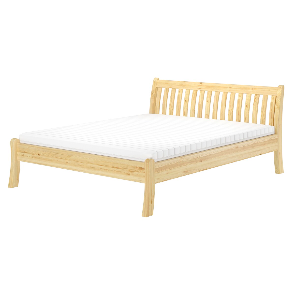 Erst-Holz Modernes Doppelbett 160x200 cm Kiefer massiv Beine geschwungen Zubehör wählbar V-60.61-16 Rollrost und Matratze inkl. Image