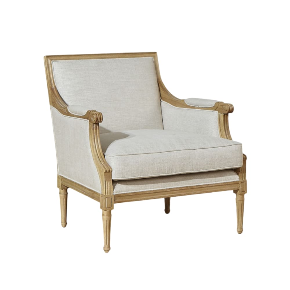 Fauteuil bas en bois massif et lin premium