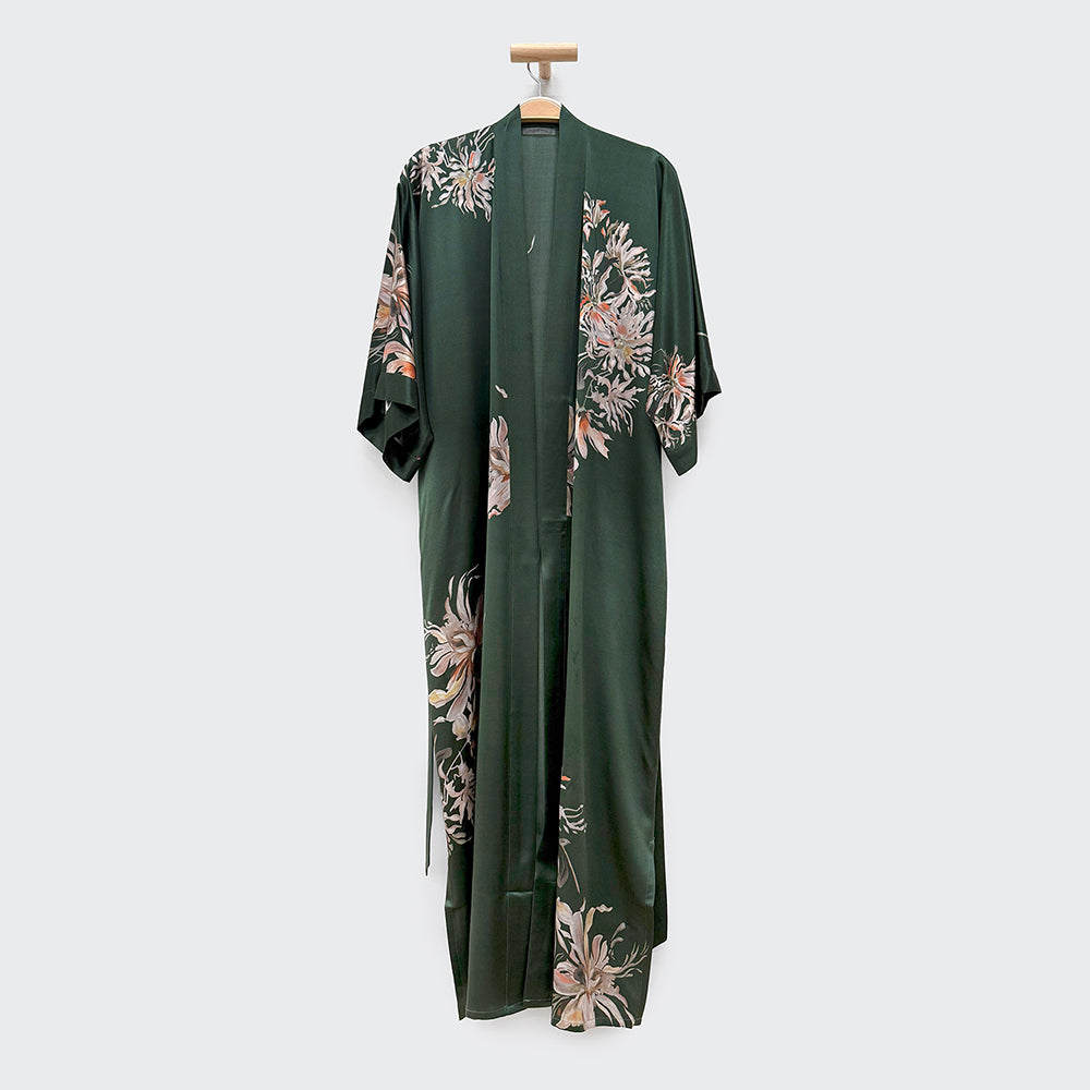 KIM+ONO Kimono Robe | Washable Silk Yuri Long Kimono Robe | Washable Silk | Verdant | Long
