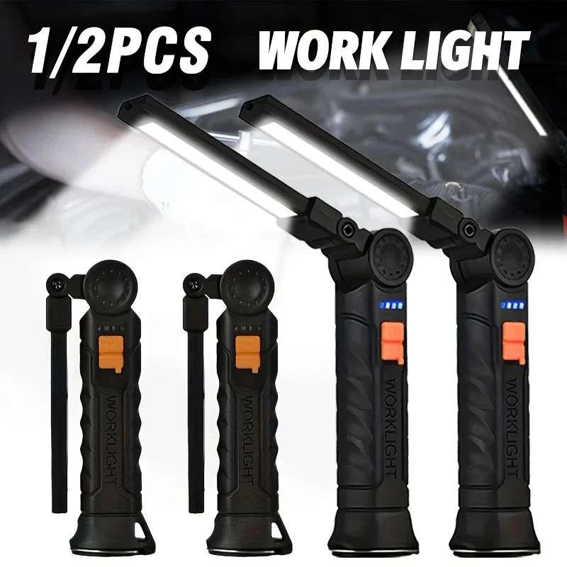 Wiederaufladbare COB-Arbeitsleuchte mit Magnetfuß, 360 ° Einstellbar, Haken, IPX5 wasserdicht, 18650 Batterie, TYP-C, Camping, Outdoor, Lesen Image