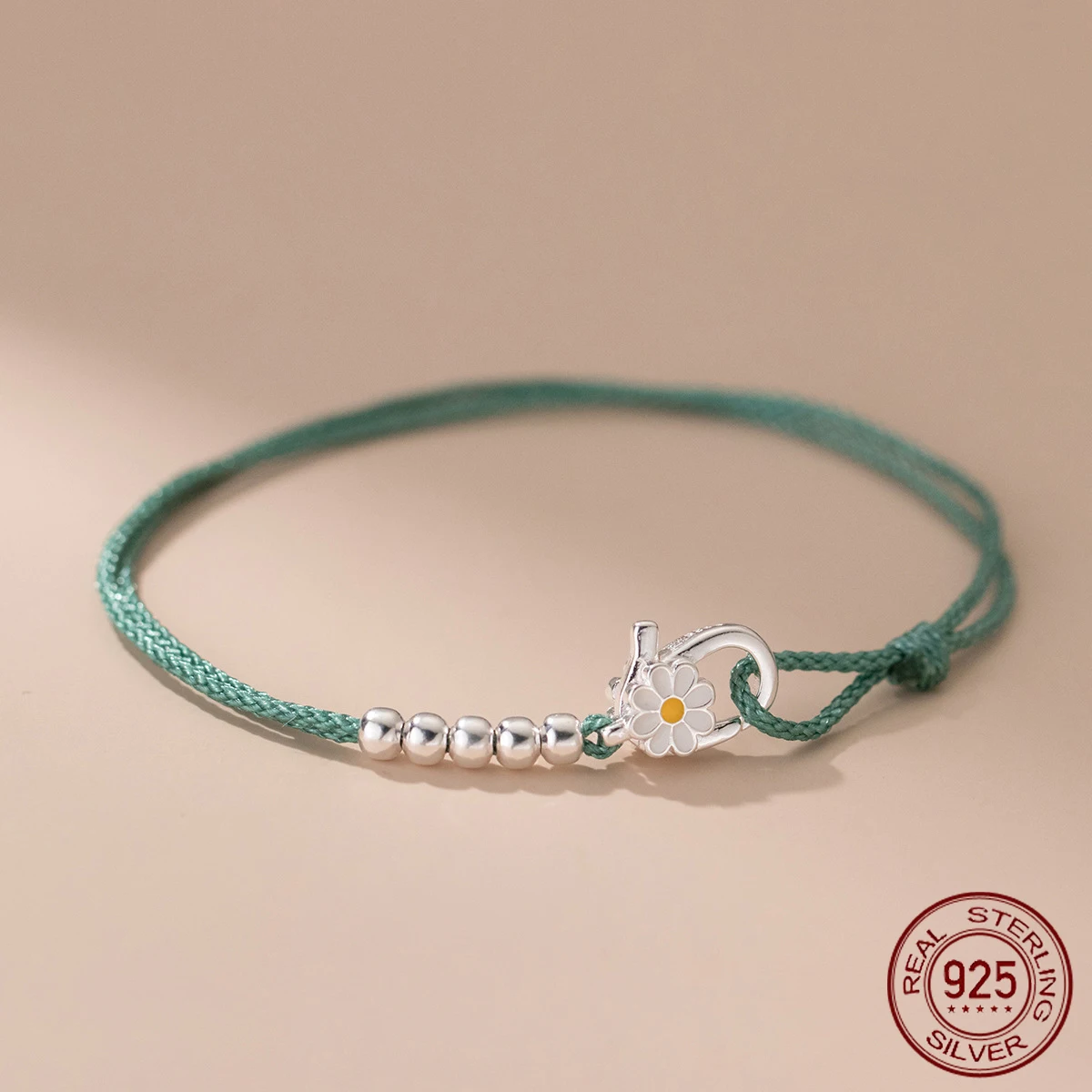 La Monada 19 17 cm roter Faden für Hand 925 Sterling Silber Armband Frauen Seil Faden Armbänder für Frauen Silber 925 Gänseblümchen Blume