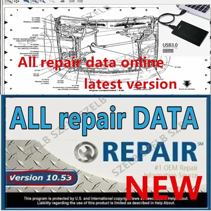 Neueste Version Auto-Alldata-Reparaturdaten Software 10.53 Unterstützung für Kfz-Autos und LKWs mit 640 GB HDD 3.0 USB Image