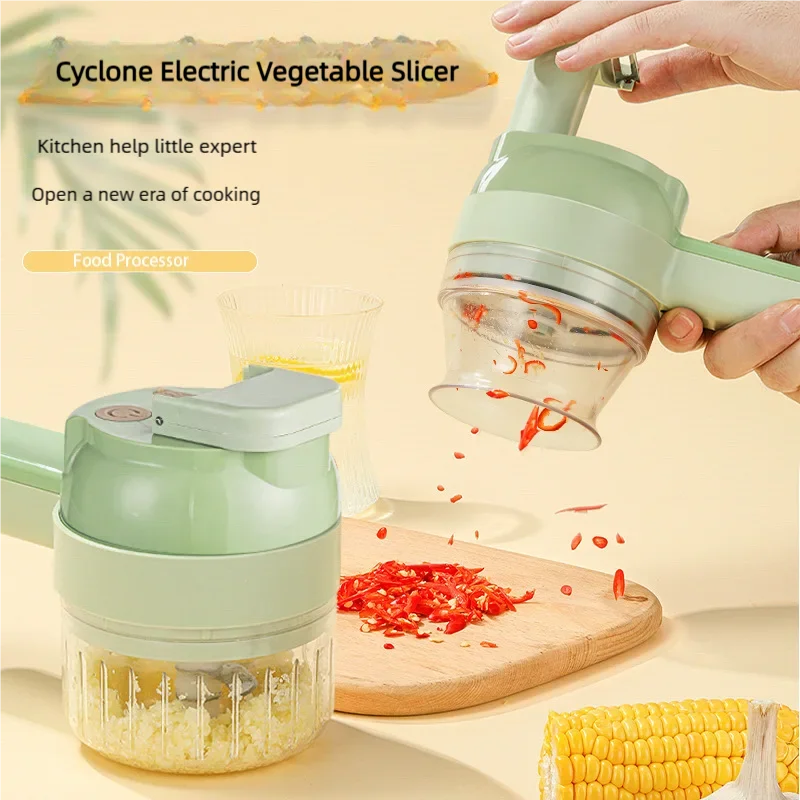 Ensemble de coupe-légumes électrique 4 en 1, presse-ail électrique sans fil portatif, hachoir à aliments, hachoir à viande, tranche d'épluchage des aliments