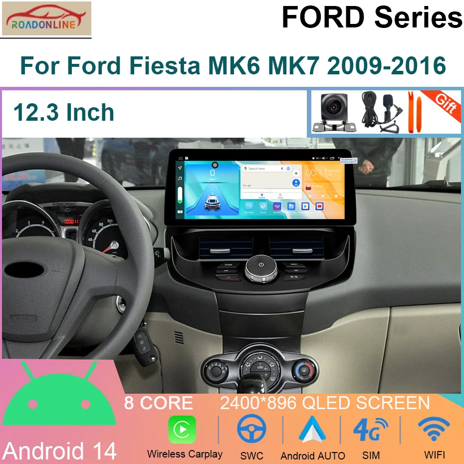 Android 14 Multimedia Player Navigation Für Ford Fiesta MK6 MK7 2009-2016 Carplay Auto Radio WIFI 4G Player stereo GPS Image