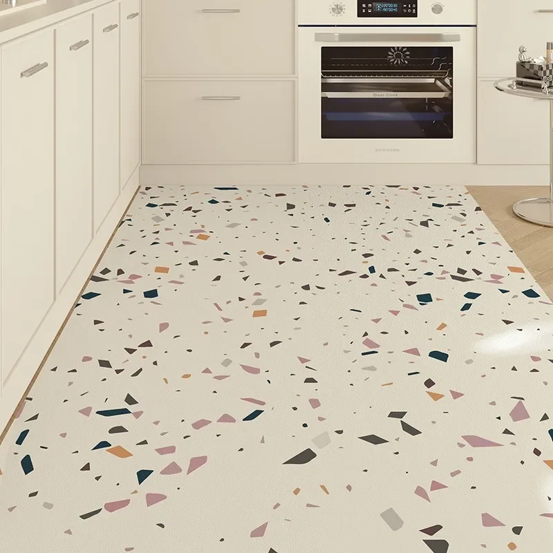 Küchenteppich, rutschfest, wasserdicht, Leder, Bodenmatte, Marmorimitat, Texturfarbe, großer Teppich, PVC, Heimdekoration, Fußmatten Image