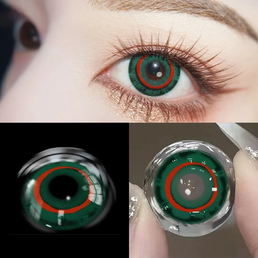 1 Paar grüne Halloween-Farbkontaktlinsen Crazy Circle Lens Anime Softlens Image