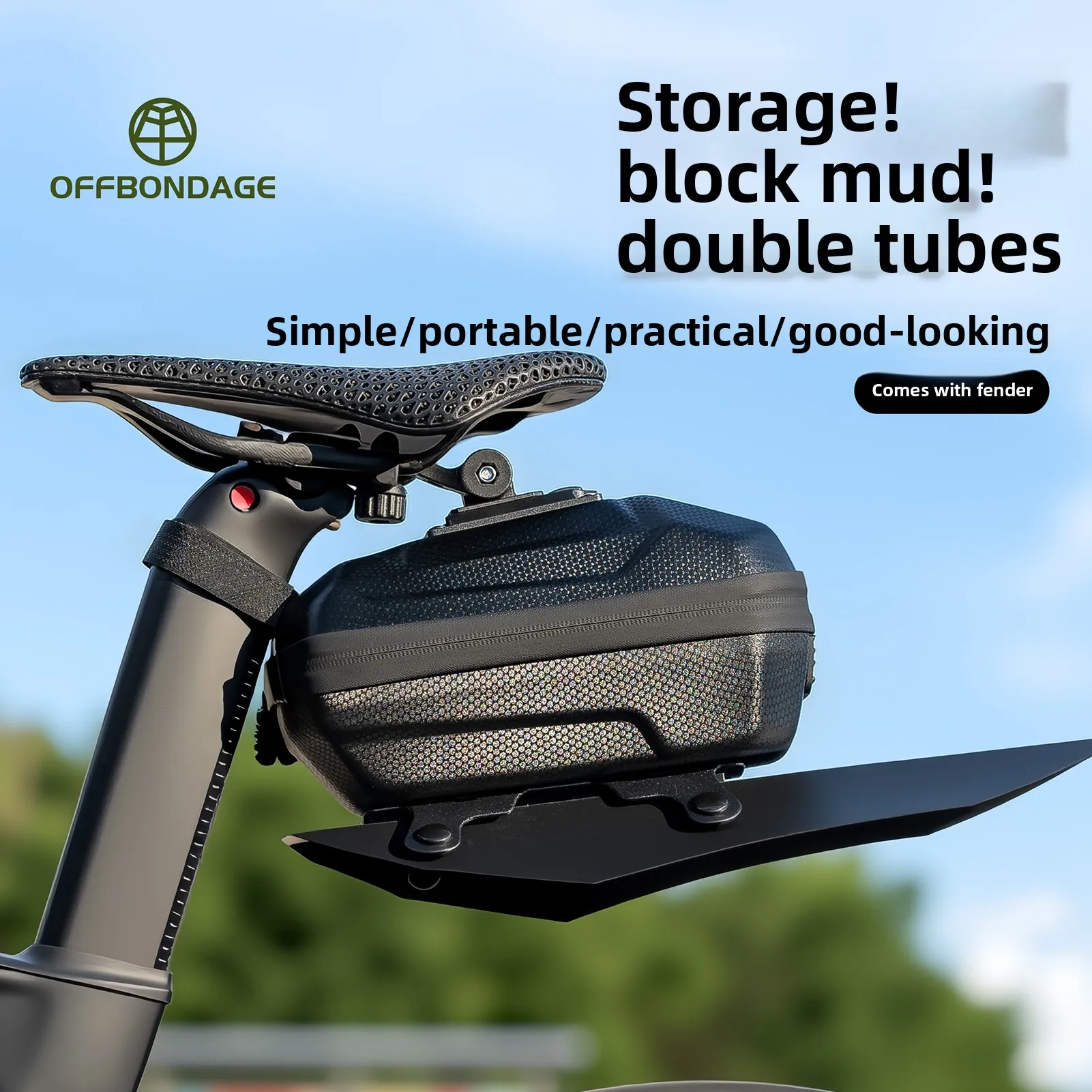 OFFBONDAGE Tragbare wasserdichte Fahrradsitz-Hecktasche MTB Rennrad Aufbewahrungstasche Sattelstütze Rucksack mit Kotflügel Fahrradsatteltasche Image