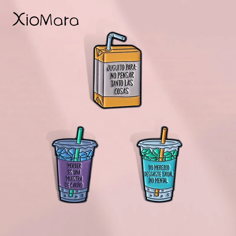 Getränke Tasse Form Design Emaille Pins Kreative Eiskaffee Tasse Und Saft Box Broschen Revers Abzeichen Schmuck Geliebte Freund Geschenk Image
