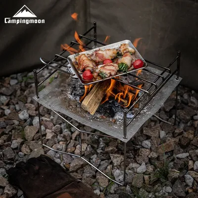 CAMPINGMOON Outdoor Stainless Steel Soler Fire Stove Folding Portable Camping Lightweight Oven with Grille Mesh Camping Cookware