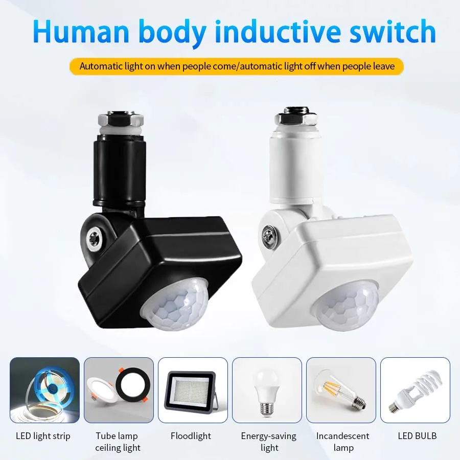 Sensore di movimento a LED 220V 110V Smart Switch Rivelatore automatico a infrarossi PIR Rotazione di 180 gradi Interruttore automatico ON OFF per esterni