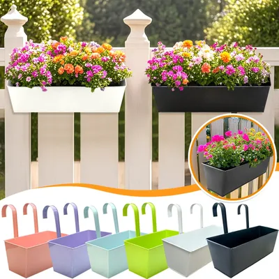 Metal Iron Hanging Flower Pots Outdoor Plants Planter Detachable Home Wall Mount Window Box Decks Railings Fence Buckets