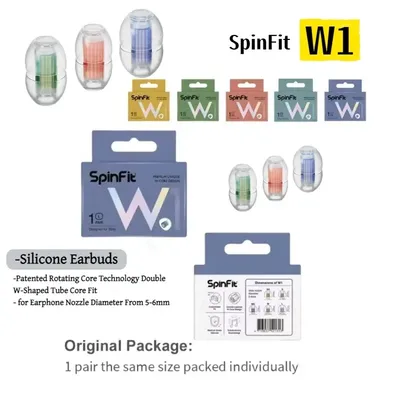 SpinFit W1 In-Ear-Kopfhörer, patentierte Silikon-Ohrstöpsel in medizinischer Qualität, Technologie, doppelter W-förmiger Schlauchkern, passend für 5–6 mm Düsen Image