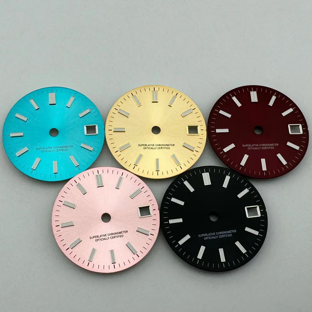 Uhrenteile, 29 mm Zifferblatt, leuchtende Passform, NH35-Uhrwerk, Rot, Rosa, Schwarz, Blau, Gelb Image